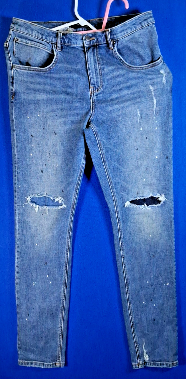 Dead Than Cool Distressed Skinny Jeans Light Wash Splatter Men's Size 34
